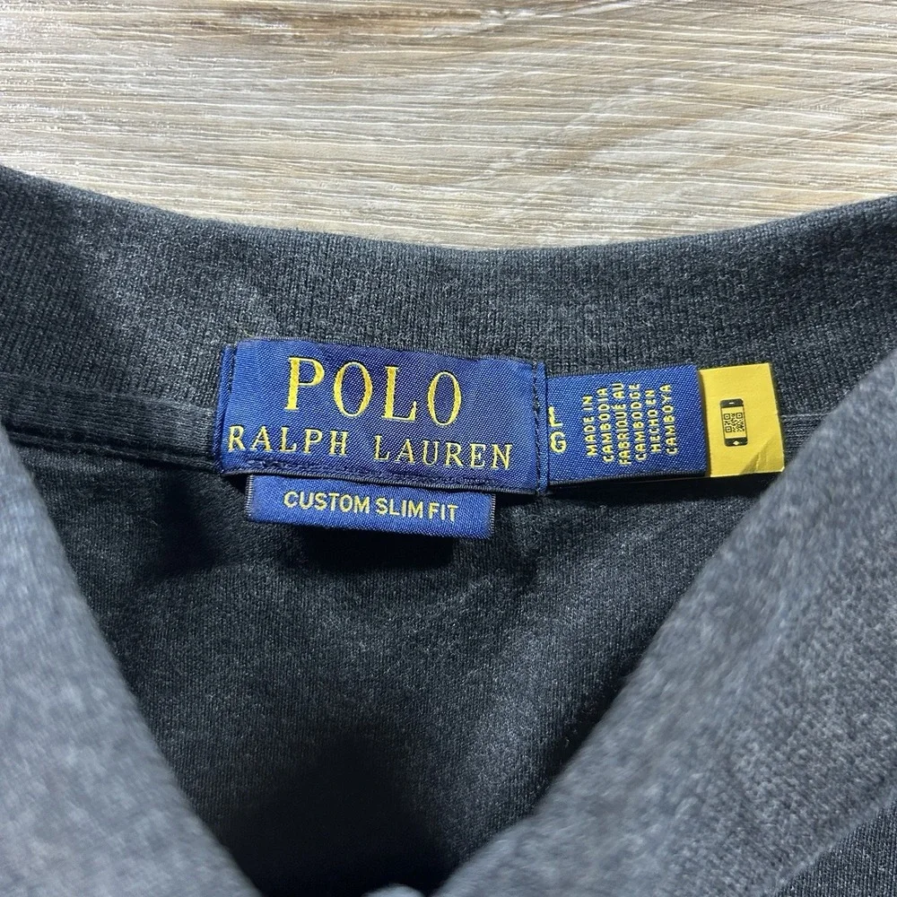 Polo Ralph Lauren Large Custom Slim Fit Flesh Pony Polo Shirt Gray Short Sleeve